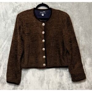 Patricia Wolf  CHENILLE JACKET Blazer Large Brown Velvet Silver Western